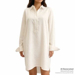 Coastal Minimalist Linen Tunic Dress Cream Oversized Resort Chic M/L